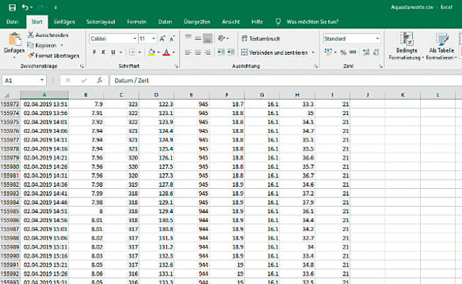 aquastar visual: Excel-Export